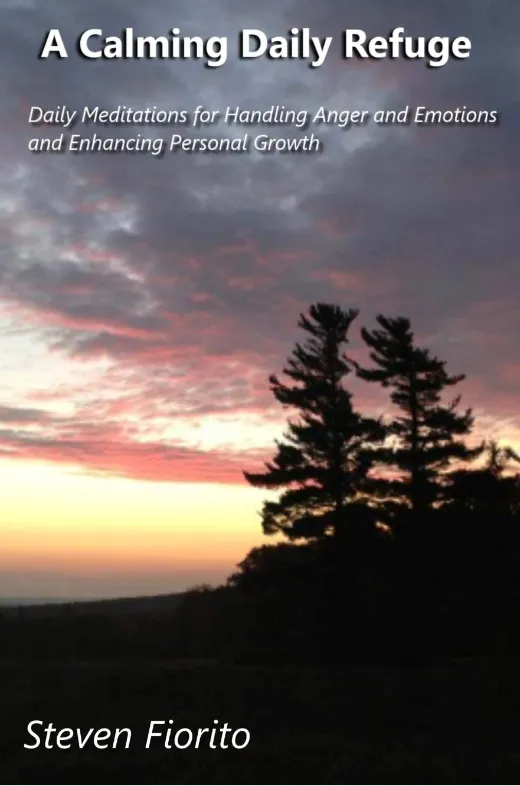 Book cover with trees and colorful sky.